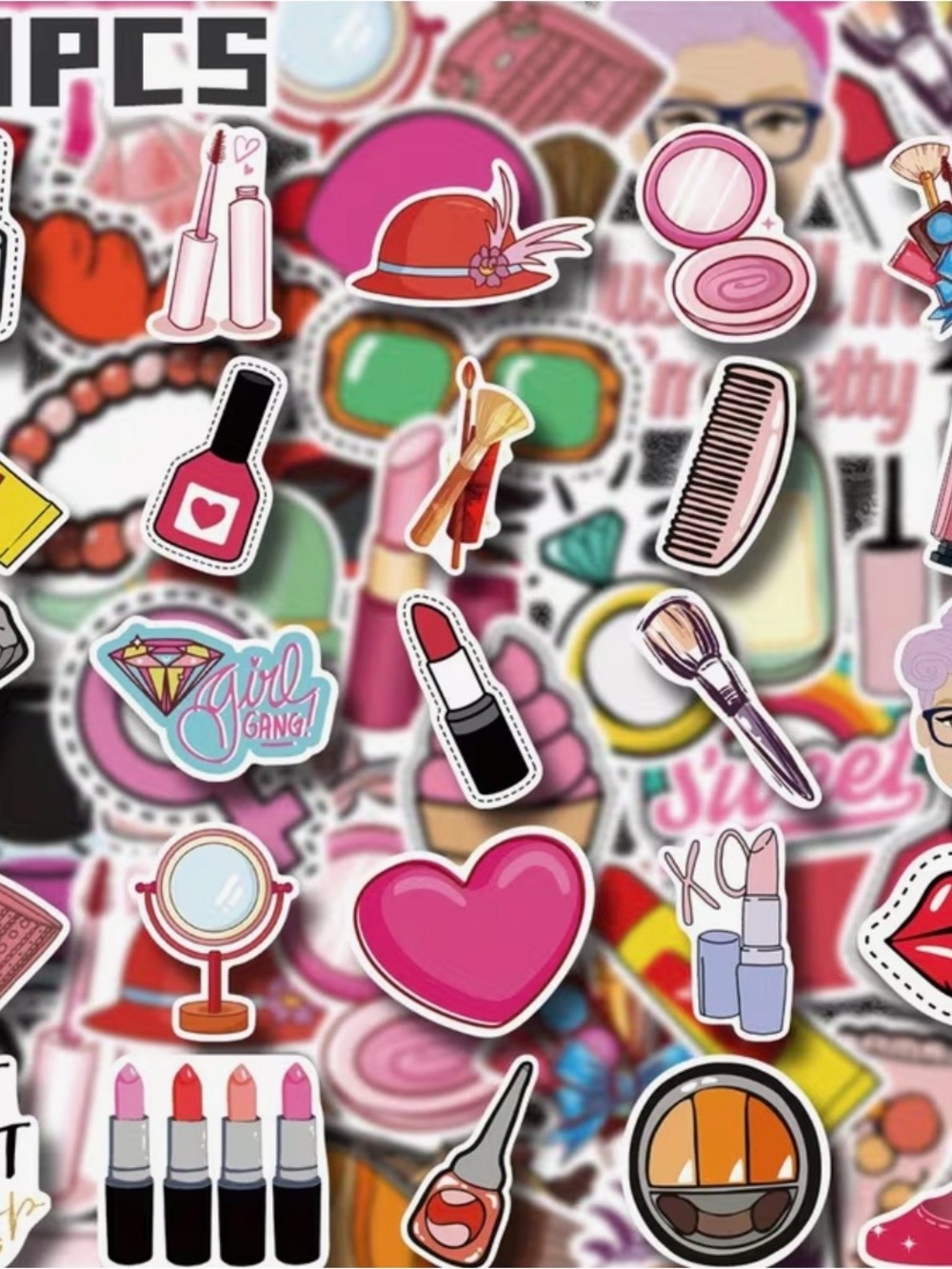50 Makeup Cosmetic Stickers Fashion Style Lipstick Ring Sunglasses Jewelry